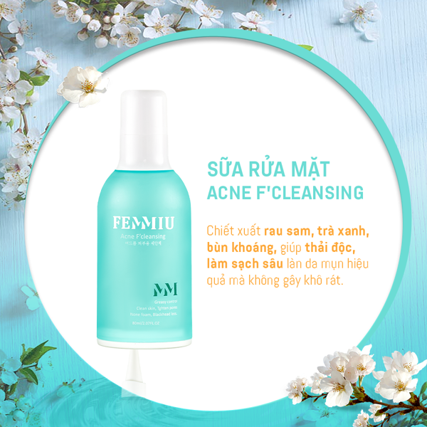 Sữa Rửa Mặt Cho Da Dầu Mụn Da Nhạy Cảm KIWI làm sạch sâu dưỡng trắng mờ thâm giảm mụn Femmiu 80ml