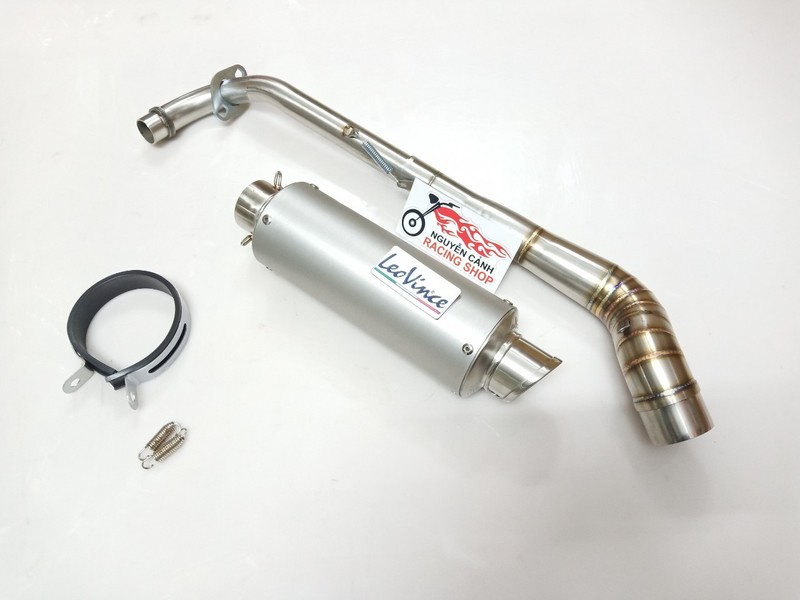 pô leovince bạc cổ pô 2 khúc gắn xe Wave S110