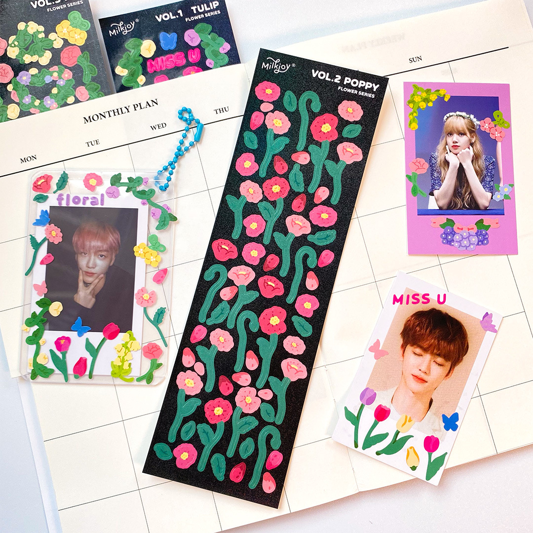 Tấm sticker hoa tulips decor toploader, trang trí