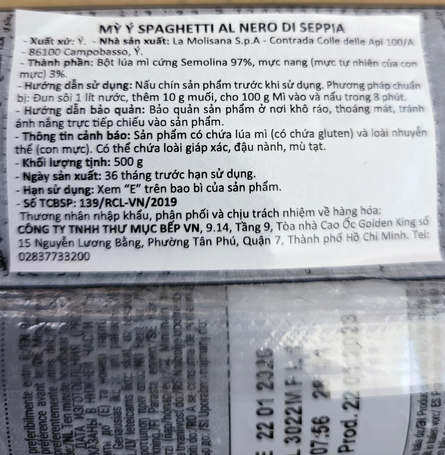[Gói 500g / số 615] MÌ Ý MỰC ĐEN [Ý] LA MOLISANA Spaghetti Black Squid Ink Pasta