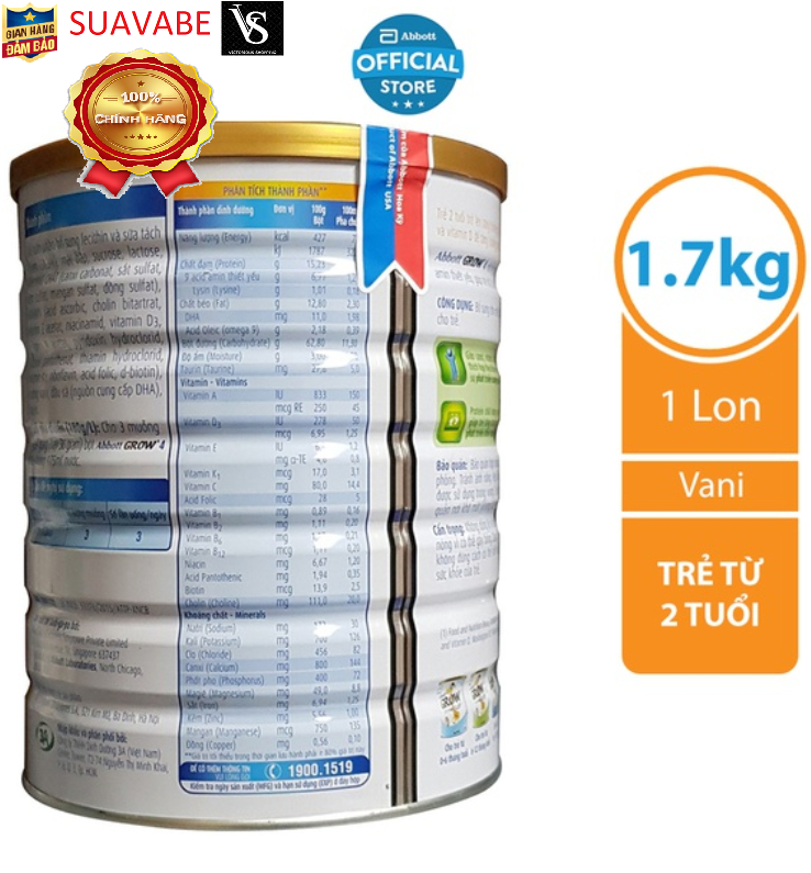 Sữa bột Abbott Grow 2+ (grow 4 cũ) 1600g (Không kèm quà)