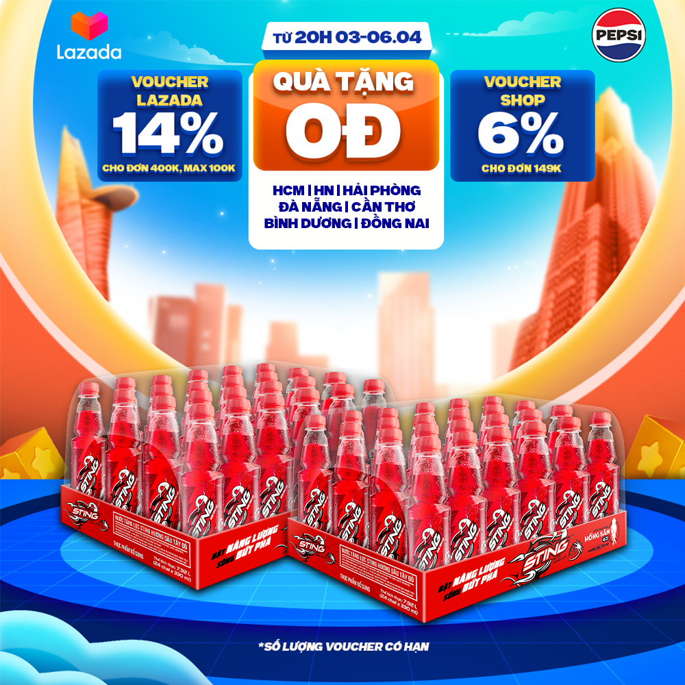 [SALE 7.7] Combo 2 Thùng 24 Chai Nước Tăng Lực Sting Dâu (330ml/chai)