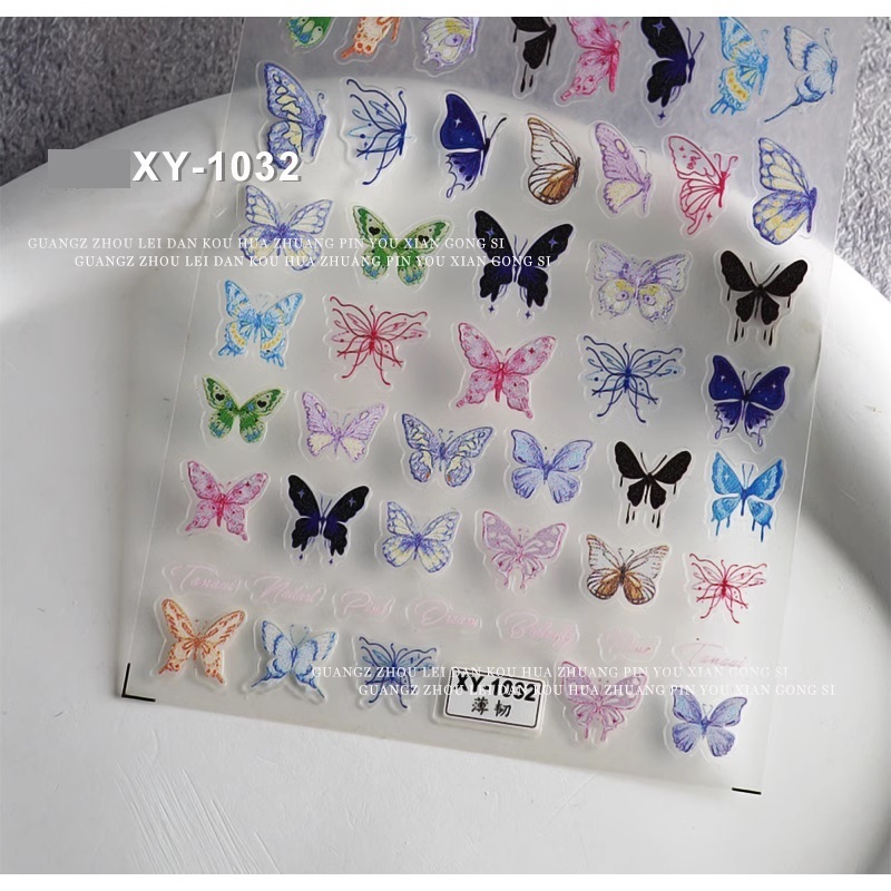 Sticker Lụa 3D Bướm Trắng Đen Sắc Nét | Hình Dán Móng Tay XY-1032