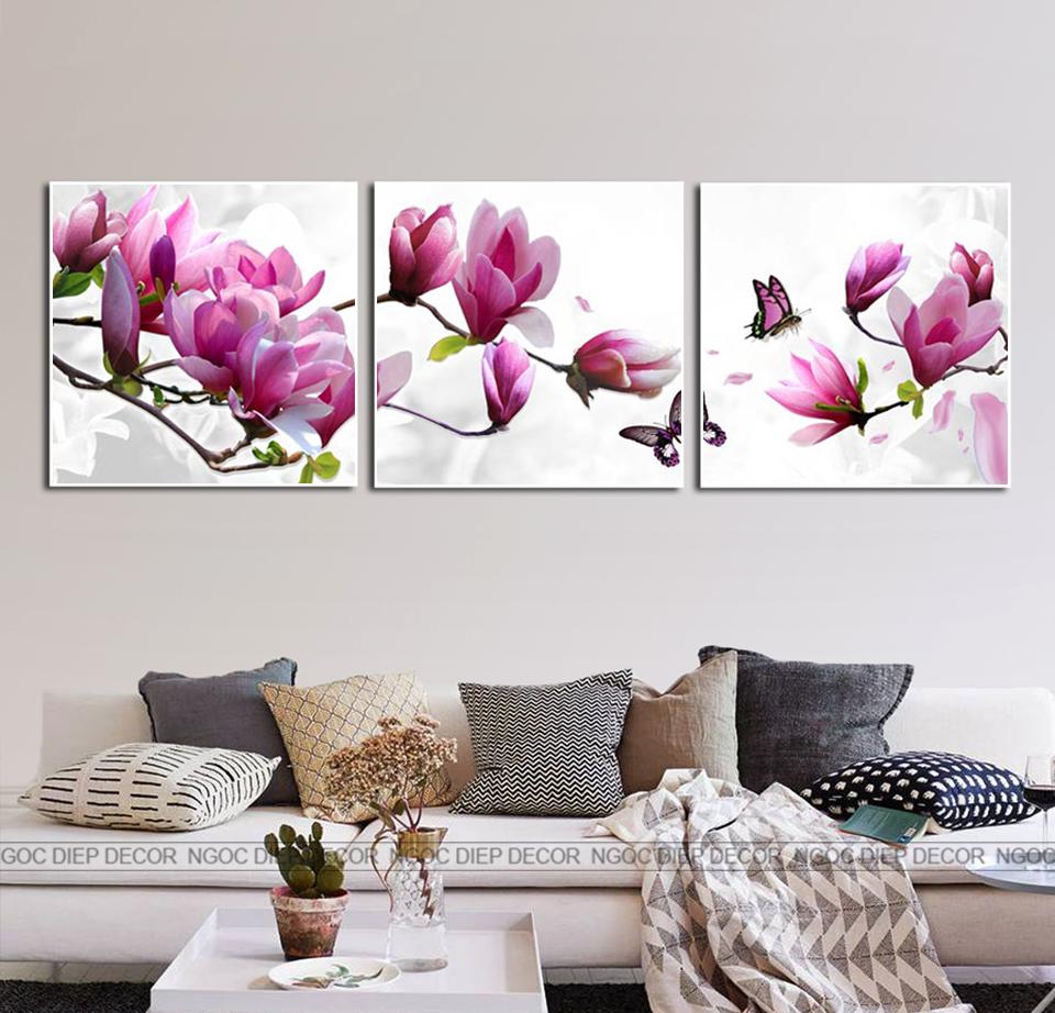 Tranh Dán Tường 3D Bộ Hoa Bằng Lăng Tím - Tranh décor phòng khách, phòng ngủ phong cách hiện đại