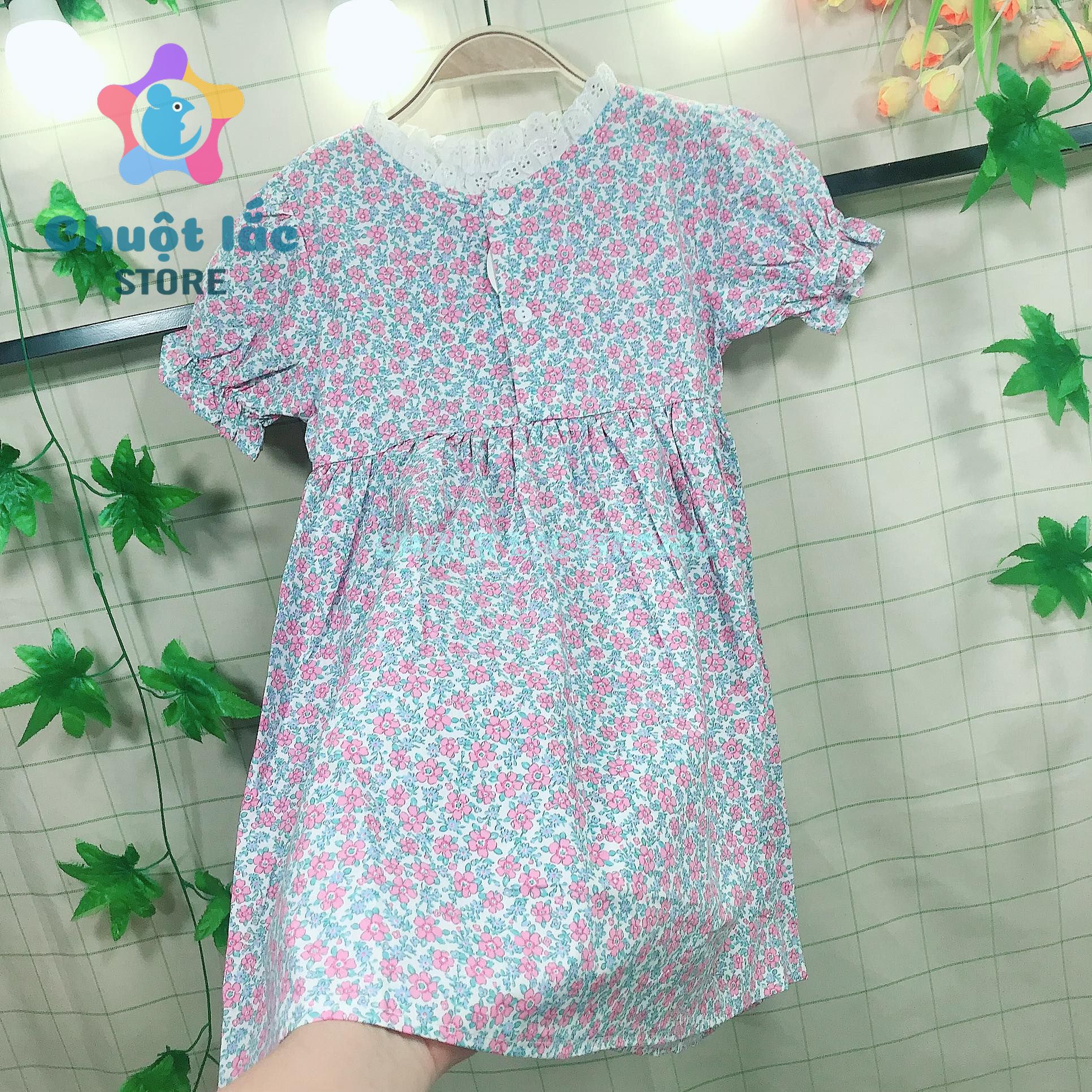 Váy đầm bé gái cổ ren hoa nhí size đại cho bé từ 6kg đến 35kg