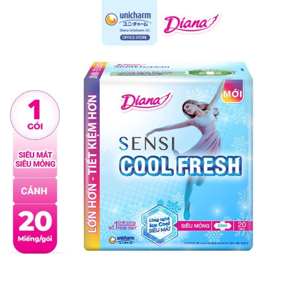 Băng vệ sinh Diana Sensi Cool Fresh 20 miếng siêu mỏng cánh, Băng vệ sinh Diana siêu thấm