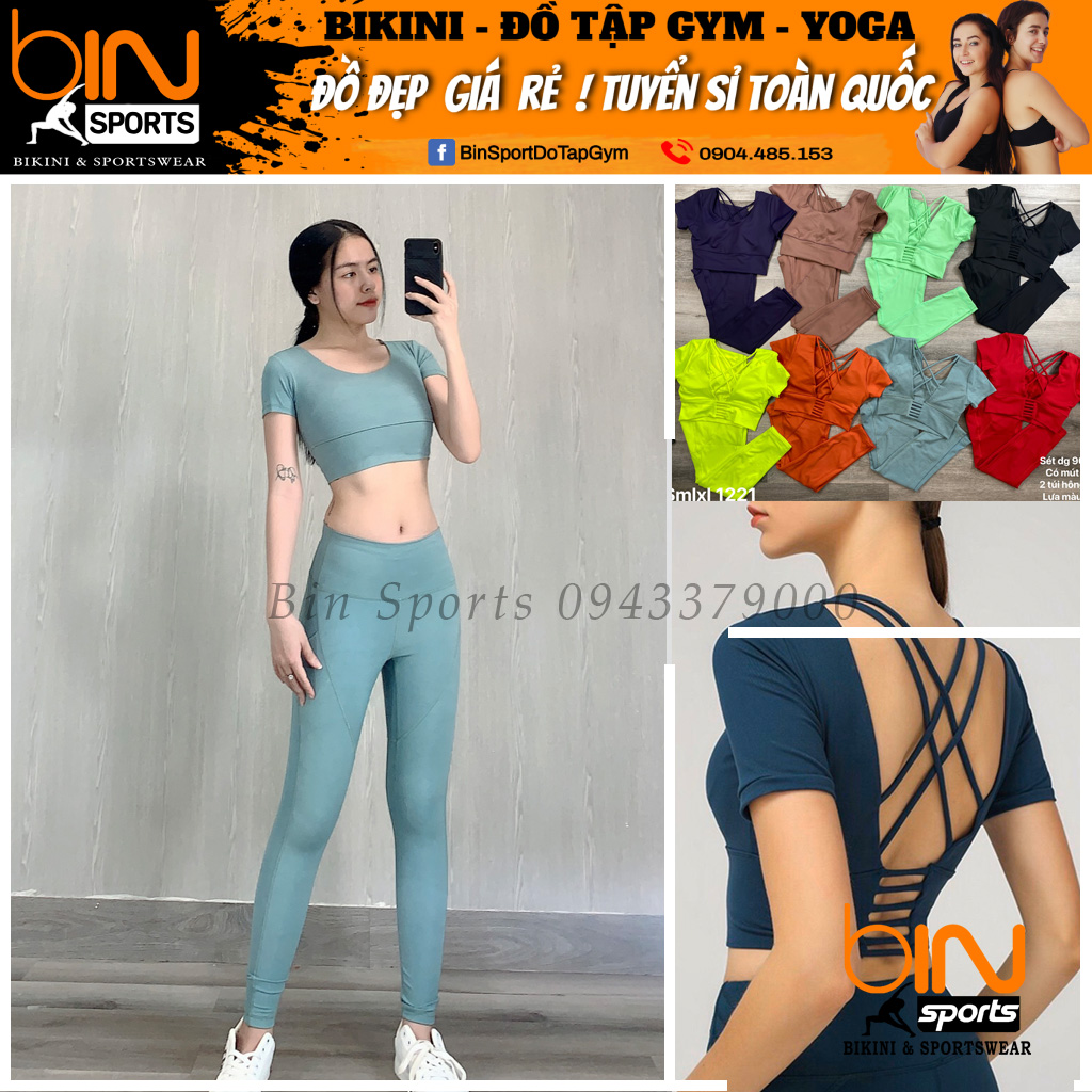 BÁO GIÁ XƯỞNG ĐỒ TẬP GYM YOGA | Shopee Lazada Sendo Tiki mới nhất 36 Đồ Tập Gym Yoga Nữ Bộ Quần Dài Áo Crop Kèm Mút Cao Cấp Bin Sport BD096