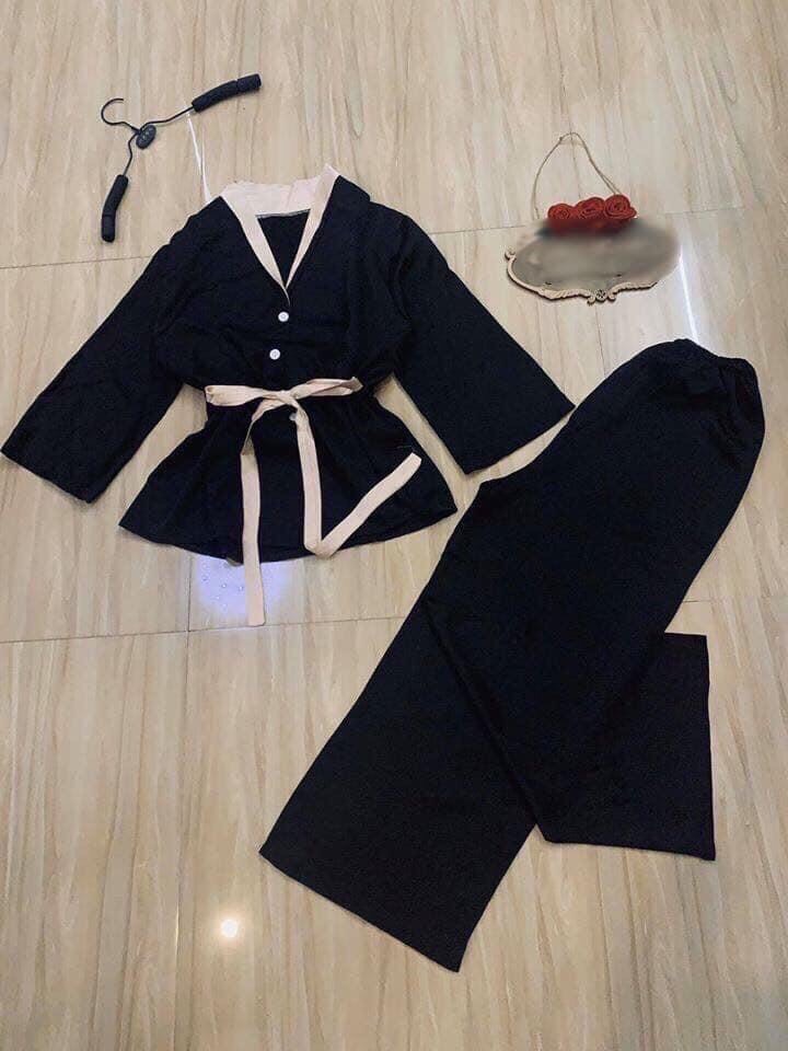 [HCM]Set Bộ Đồ Ngủ Có Dây Thắt Eo  Phi Lụa Bóng Mềm Mại Thoải Mái Thoáng Mát Qc