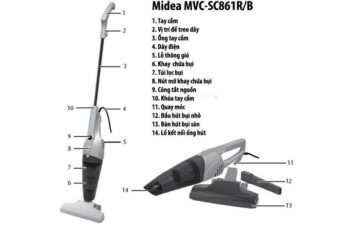Máy hút bụi cây Midea MVC-SC861R/B