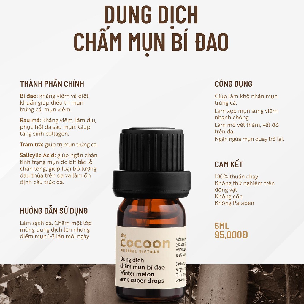 Dung dịch chấm mụn bí đao COCOON Winter Melon Acne Super Drops  5ml COCN03