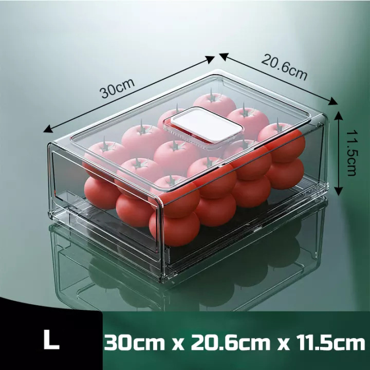 HKStorae Drawer Refrigerator Box PET Stackable Fridge Organizer Storage Box Kitchen Food Fridge Storage Container Egg Food Refrigerator Storage Box