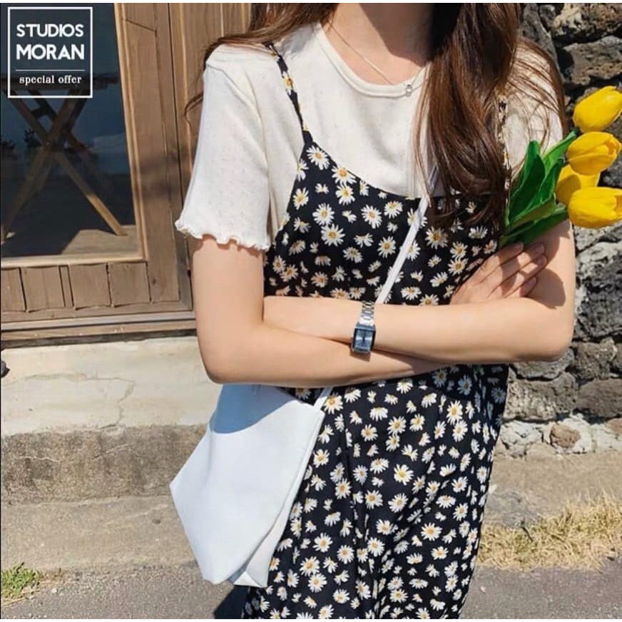 [HCM]ĐẦM HOA CÚC ĐEN DÂY DÁNG SUÔNG