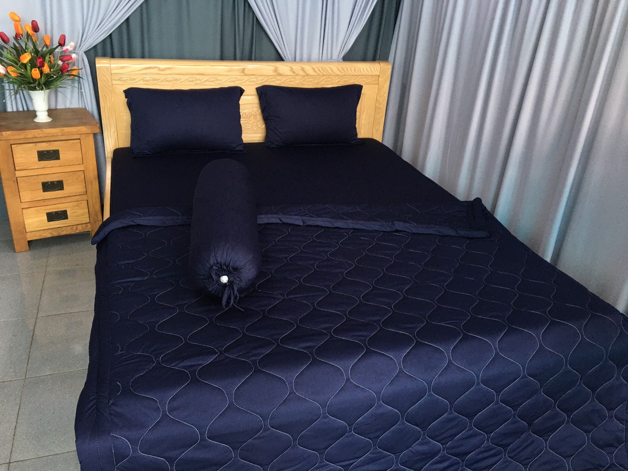 Drap Lẻ Thun Lạnh Hàn Quốc Lan Phạm Bedding - Màu Xanh Đen