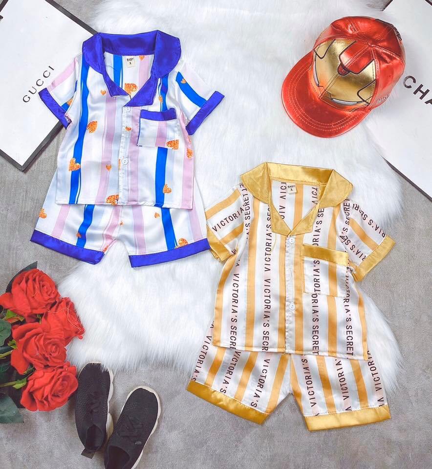 [HCM]Set bộ bé gái/ bé trai - Pyjama lụa Hàn size đại từ 8kg - 35kg