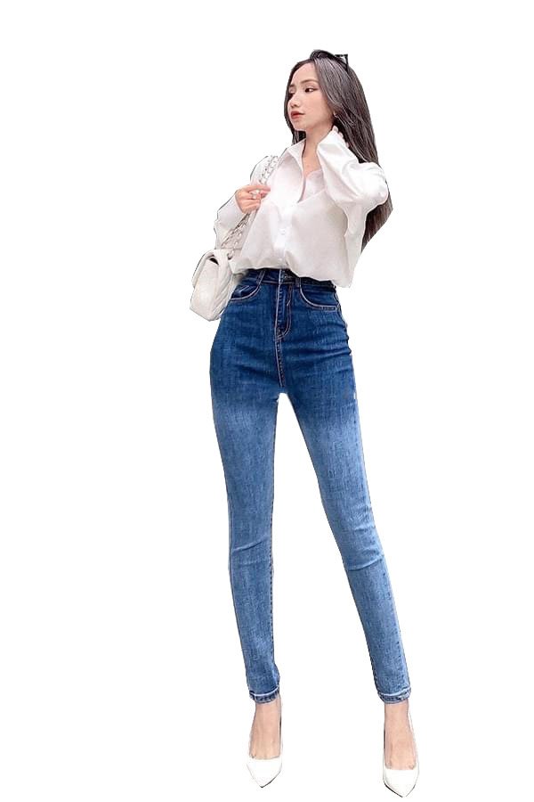 Quần jean dài lưng cao BIGSIZE Lưng siêu cao, rách loang 2 màu, co dãn mạnh rẻ đẹp dành cho người béo 3855 Moliruan - MoliJeans