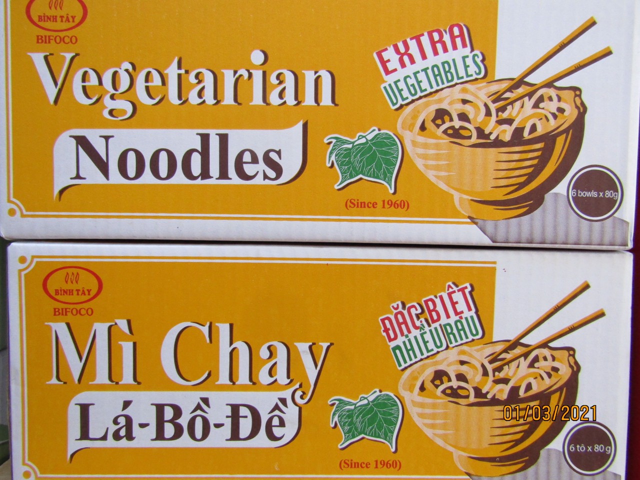 Mì chay lá bồ đề tô (6 tô/thùng) - Vegetable Instant Noodle Bowl (Pack of 6)