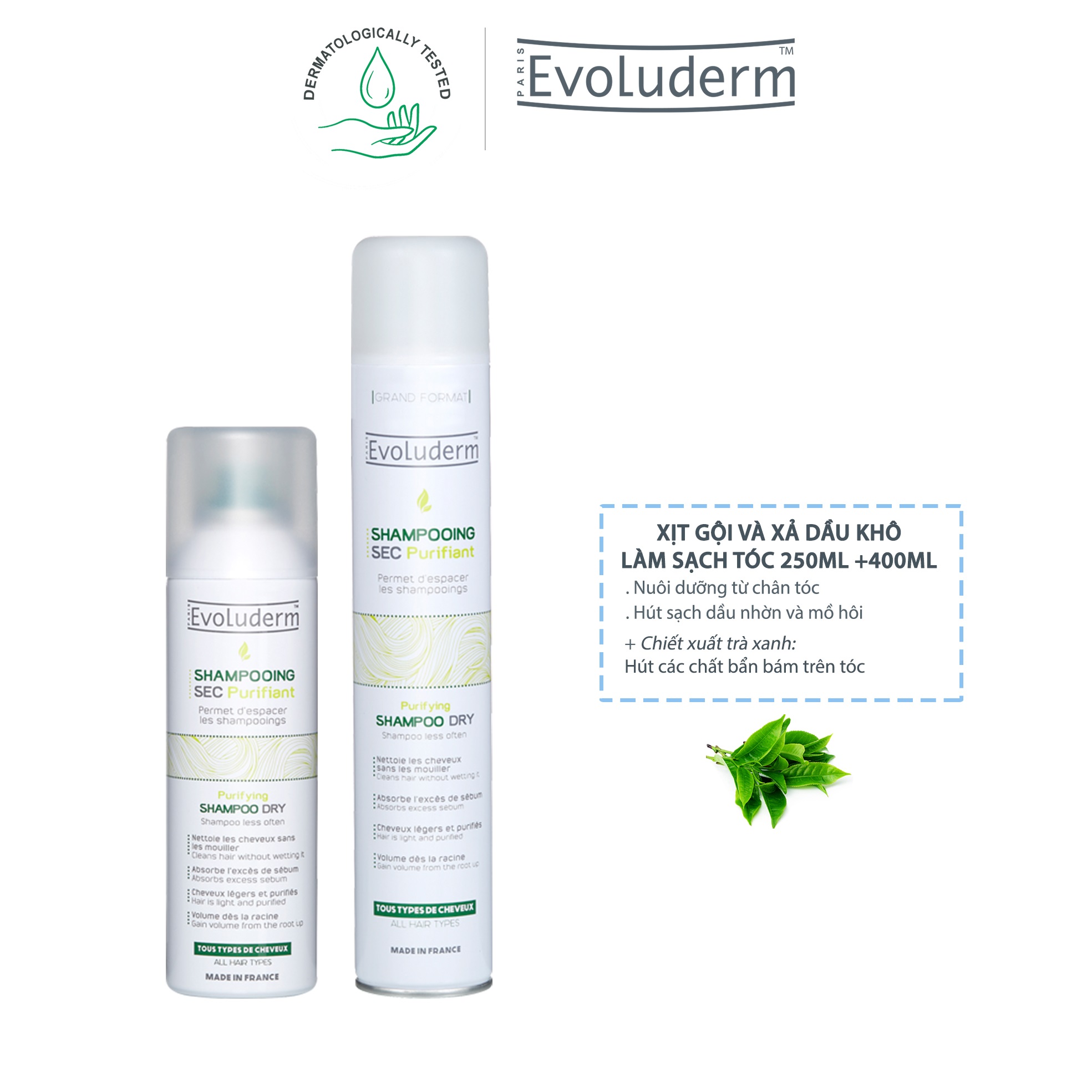 Dầu Gội Khô Evoluderm Shampooing Sec Purifiant 200ml