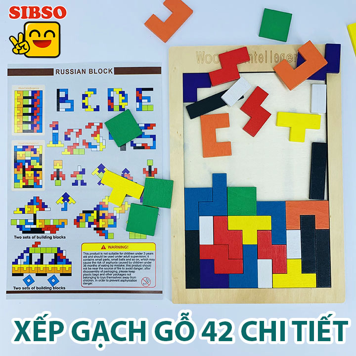 Đồ chơi xếp gạch tetris montessori 42 khối gỗ a1118 - sibso