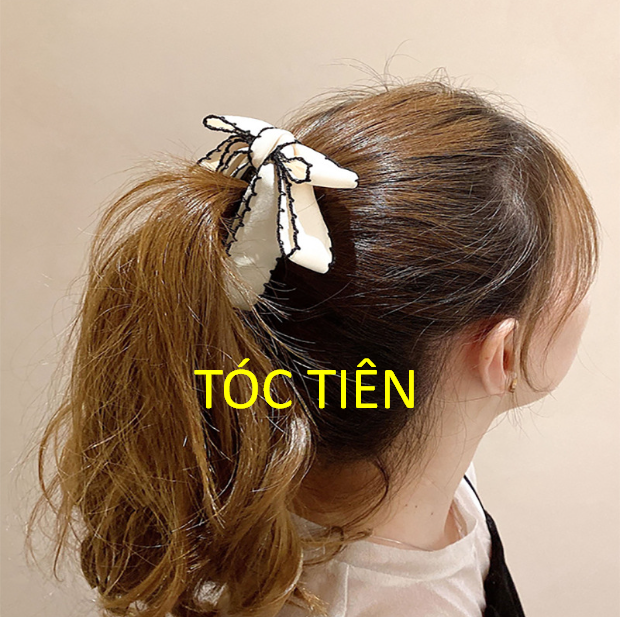 Kẹp Tóc Dọc Phụ Kiện Tóc Tiên Đính Nơ Ruy Băng Lụa Mờ Viền Bô Đê