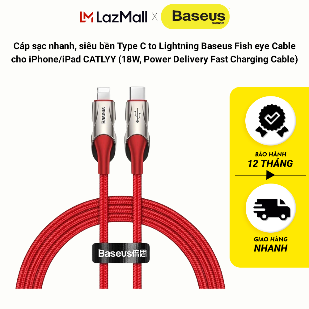 Cáp sạc nhanh siêu bền Baseus Fish eye Cable cho iPhone/iPad CATLYY Type C to Lightning 18W