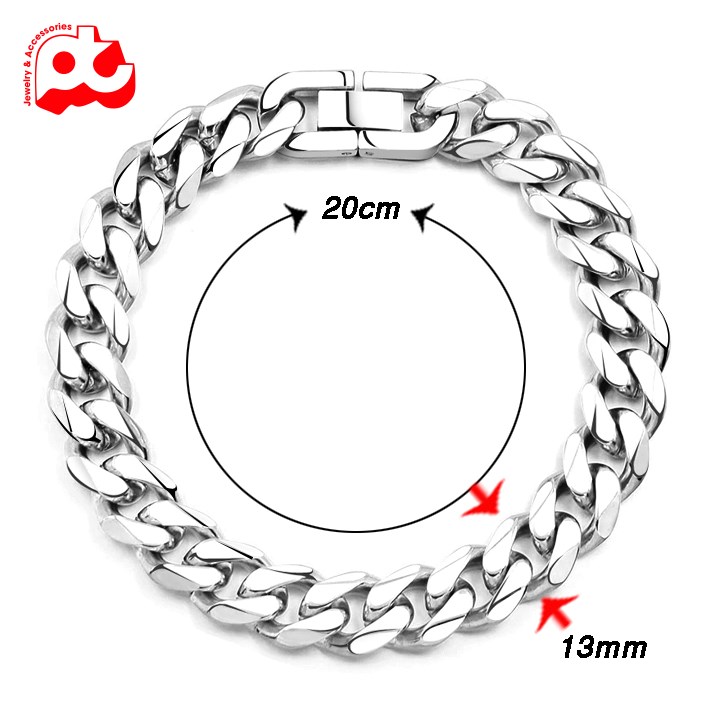 [Hoàn tiền 6%]Lắc tay nam lặc đơn kiểu vác cạnh inox khóa bộ cao cấp thời trang trangsucpt kích cỡ 13mm màu trắng thép không gỉ PTLTNA13