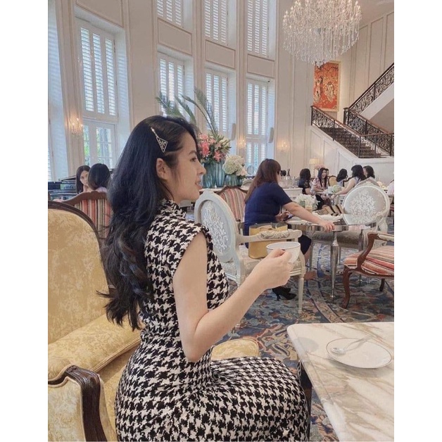 Váy Dài Liền Thân Hoạ Tiết Houndstooth Răng Cưa Shein Auth