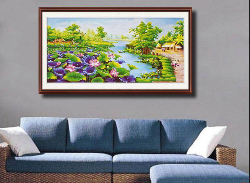 Tranh thêu thuận buồm xuôi gió e70 edb70 - cm-tranh thêu đồng quê-tranh thêu hoa cúc