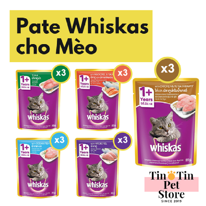 Combo 15 Gói Pate Whiskas 85g - 5 Mùi Vị Cho Mèo