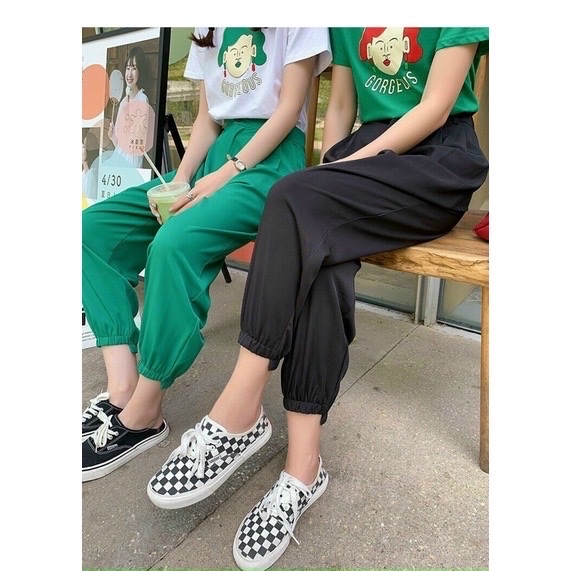 Quần baggy nữ bo gấu cao thấp