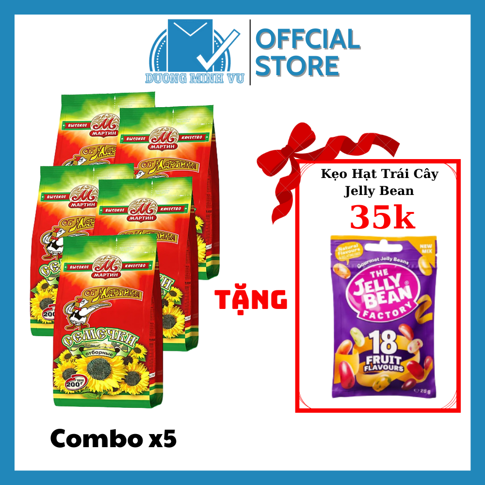[MUA COMBO 5 GÓI TẶNG 1 GÓI KẸO DẺO HARIBO / KẸO TRÁI CÂY JELLY BEAN] Hạt Hướng Dương Rang Martin Gói 200g