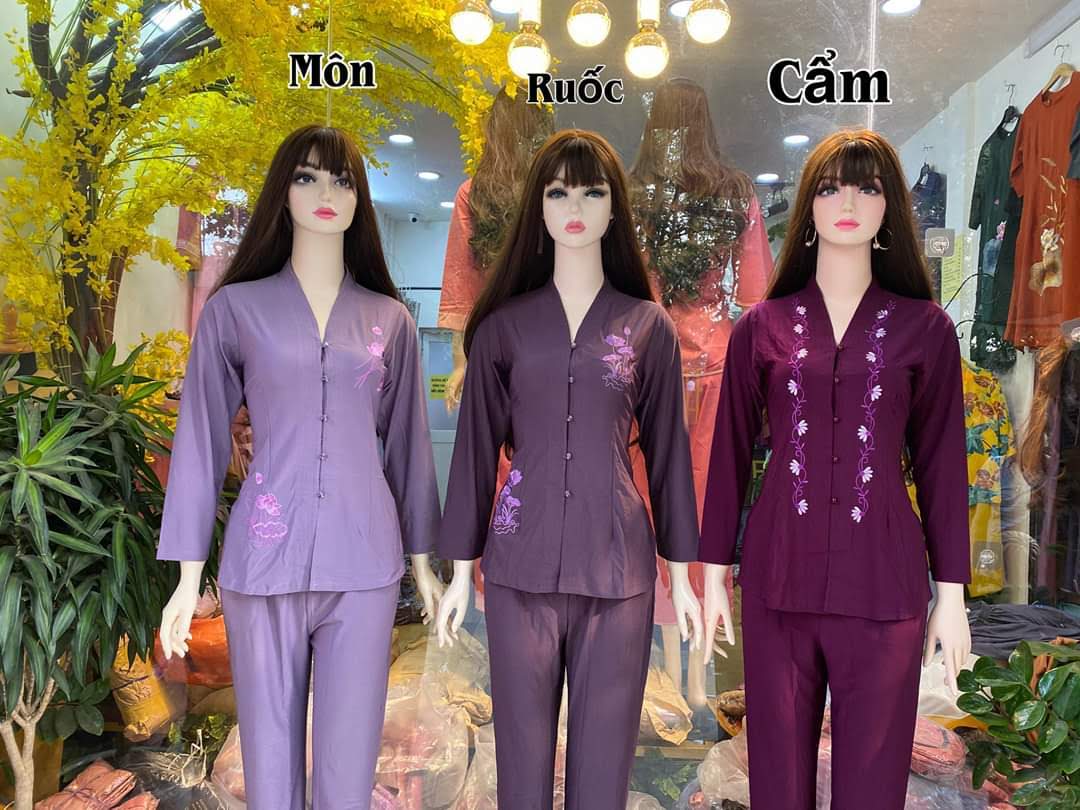 Đồ lam đi chùa, đồ phật tử nữ mẫu Thun Bà lai