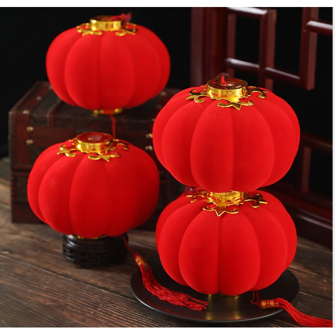 Đèn lồng trang trí tết đỏ bọc vải nhung đẹp loại 5cm