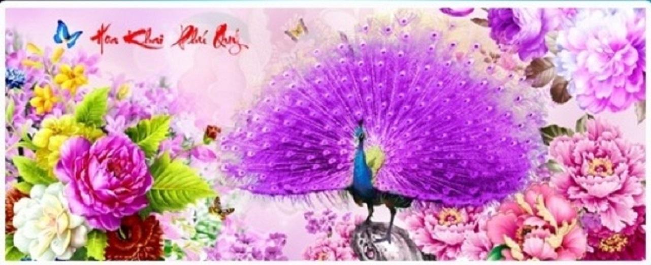 Tranh đính đá hoa khai phú quý - lv248