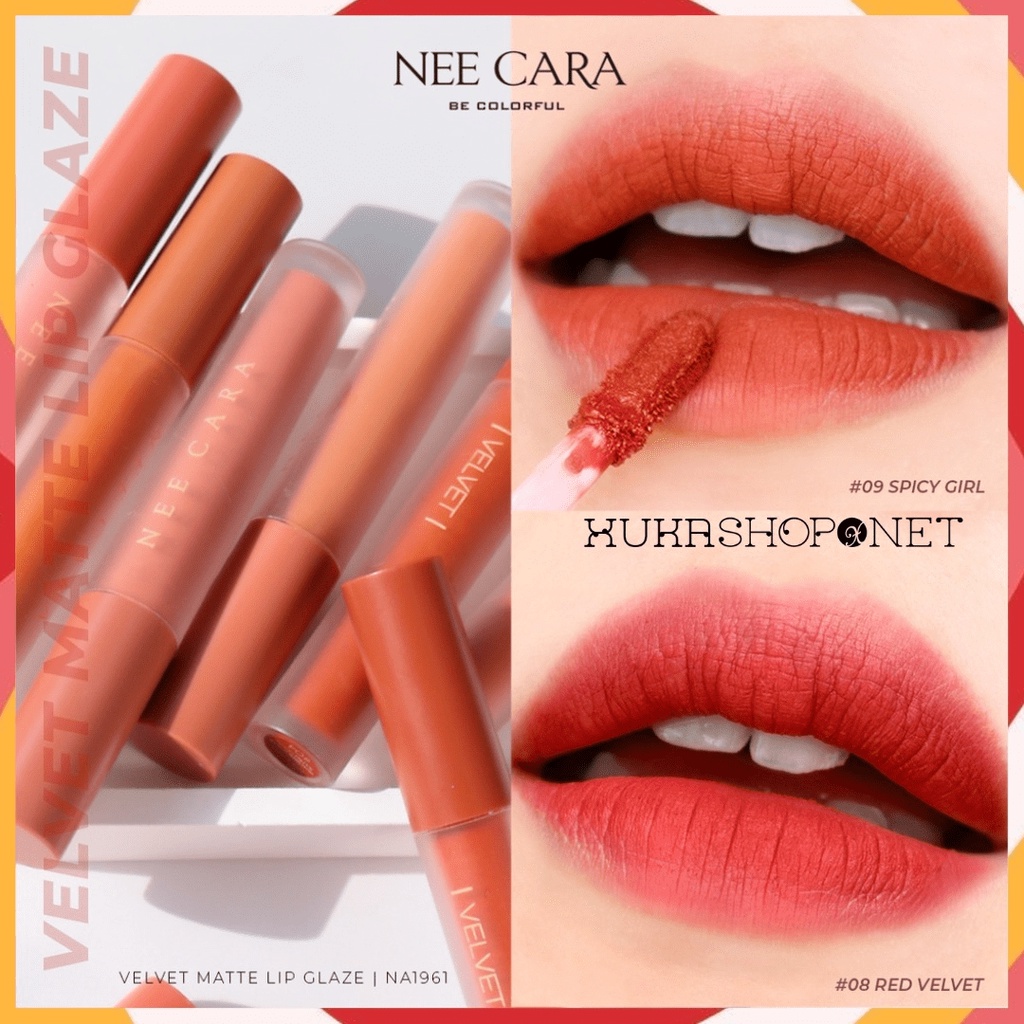 Son Kem Nhung Lì Nee Cara Velvet Matte Lip Glaze Thái Lan Màu 08 Red Velvet Chuẩn Lì Mềm Mịn Như Nhung