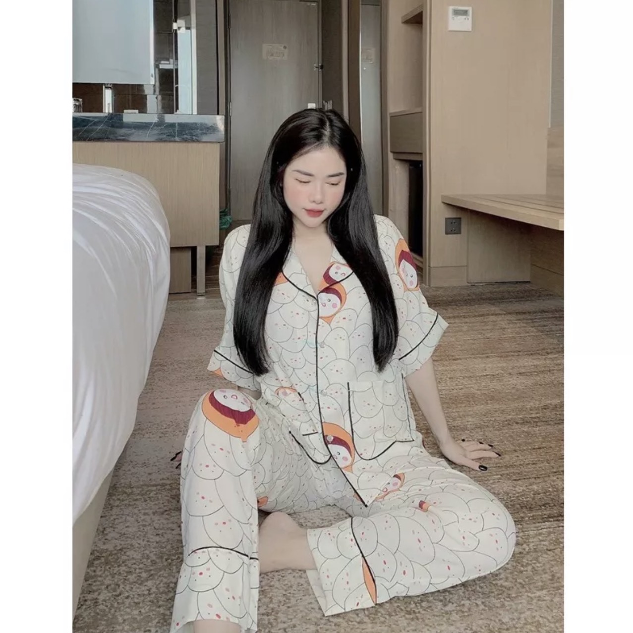 Đồ bộ nữ pijama tay ngắn quần dài lụa ngủ mango cao cấp Hottrend