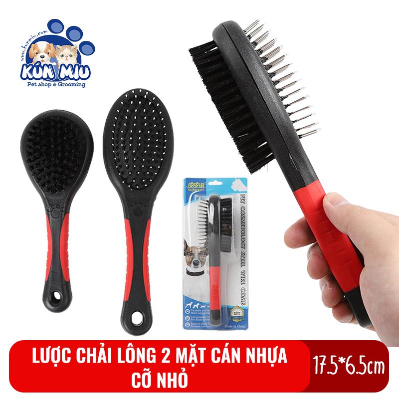 [Hoàn Tiền 10%] Lược chải lông cho chó mèo 2 mặt cán nhựa màu đỏ đen Kún Miu