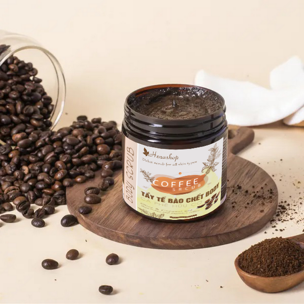 Tẩy tế bào Chết Cà Phê Sữa Dừa Henashop 500gr