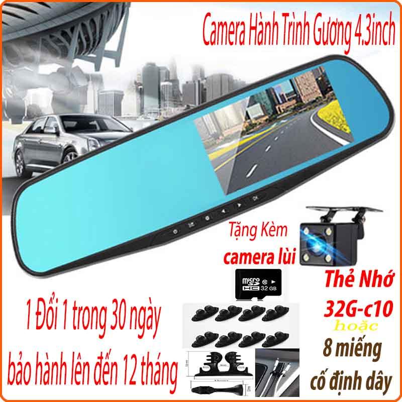 [TẶNG THẺ 32G-C10-U3 CHUYÊN DỤNG CHO CAMERA HÀNH TRÌNH] Camera hành trình ô tô, camera hành trình gương chiếu hậu (4.3inch), tặng camera lùi Vehicle Blackbox FullHD 1080, có tiếng việt