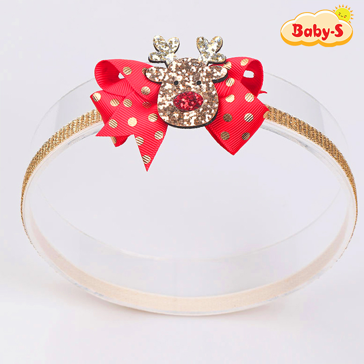 Băng đô Giáng sinh cài tóc cho bé sơ sinh 0-2 tuổi đính nơ đỏ phố họa tiết Noel đáng yêu kèm dây lấp lánh Baby-S – SNOEL011