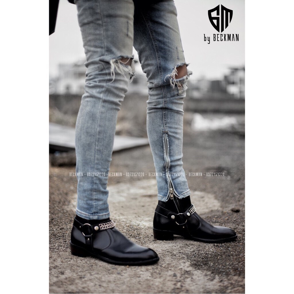 Giày Da Harness Boots Da bò Đế Cao Su Cao Cấp