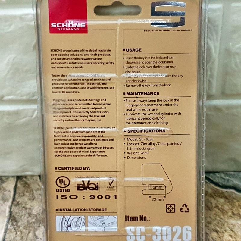 Khóa đĩa xe máy cao cấp SCHONE SC 3026- BẠC ( GERMANY )