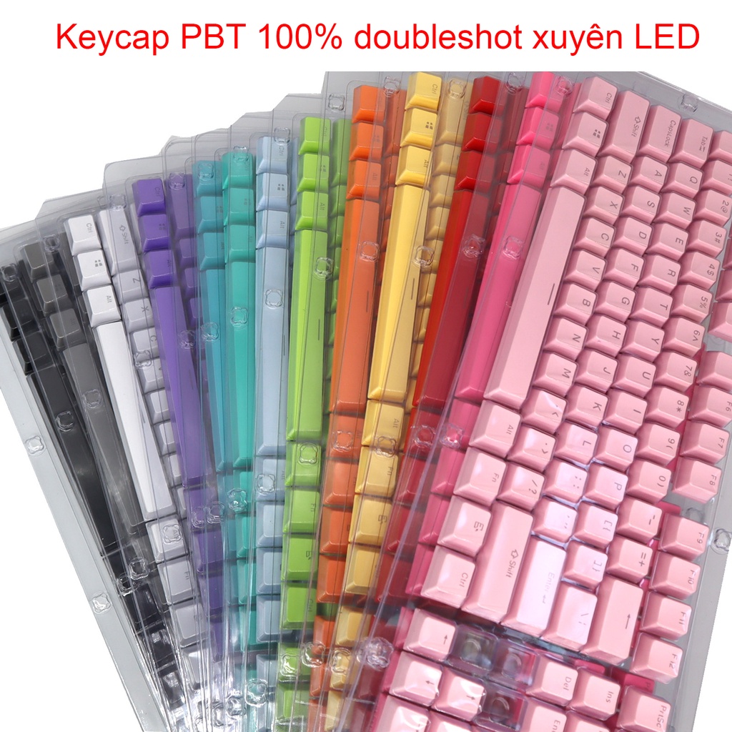 Bộ Keycap PBT doubleshot cơ xuyên led nhiều màu, nút bàn phím dành cho bàn phím cơ layout tiêu chuẩn