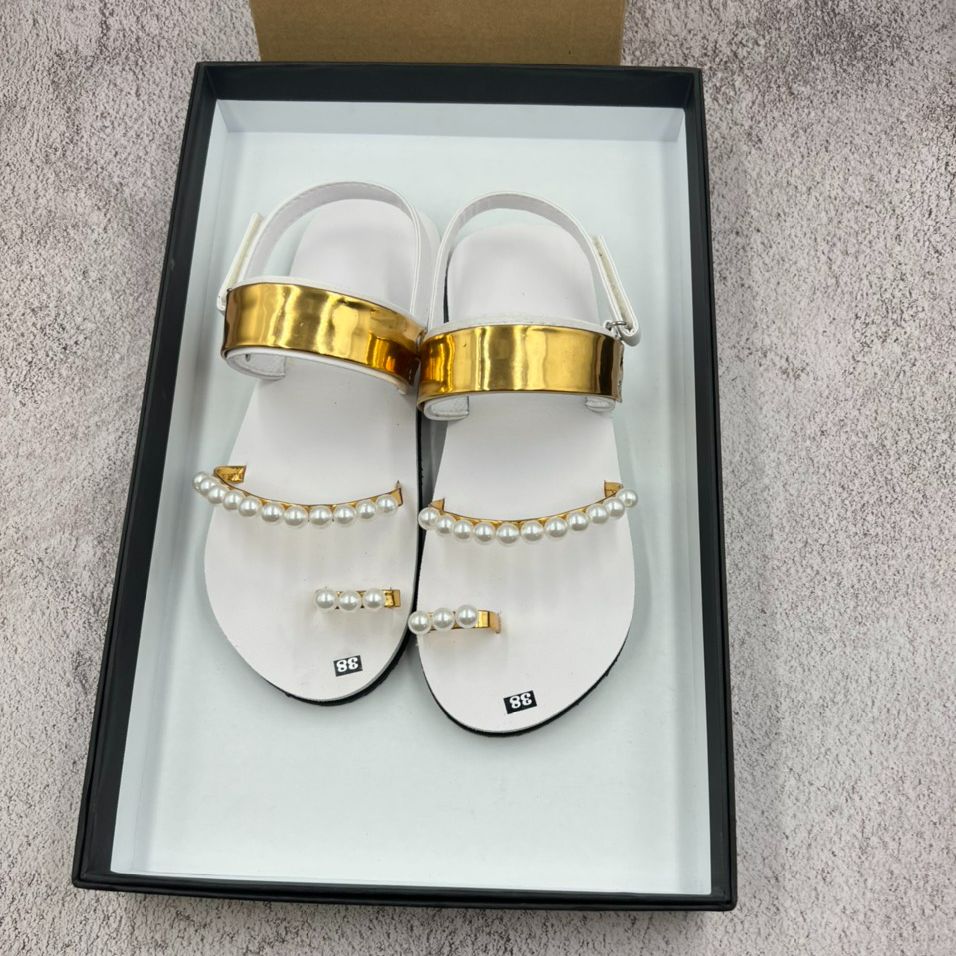 Giày sandal đan nữ + châu trắng-xăng đan học sinh