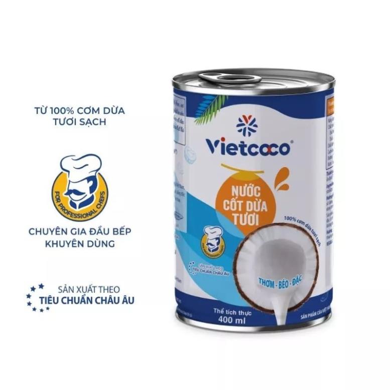 VIETCOCO Nước cốt dừa (nguyên chất) dùng để nấu XÔI, CHÈ - LON 400ML