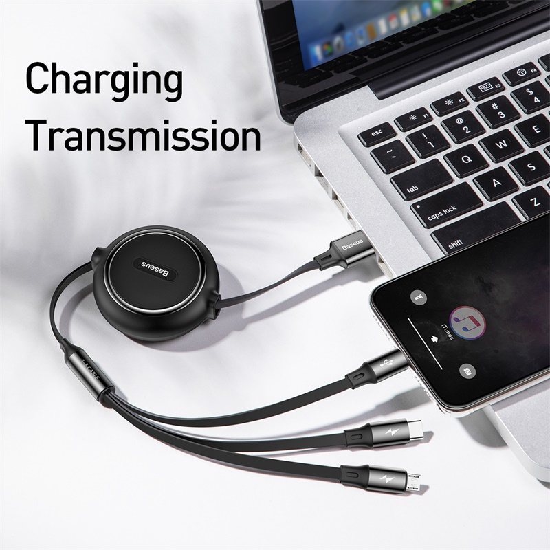 Cáp sạc dây rút 3 đầu Baseus Golden Loop 3 in 1 Elastic (3.5A, Type C/ Lightning/ Micro USB, Adjustable, Fast Charge)
