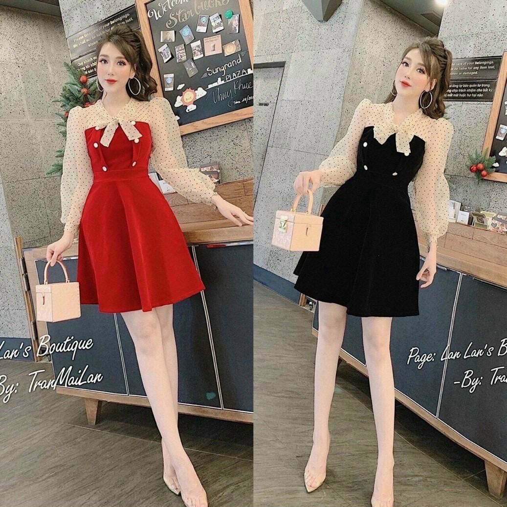 Đầm tay lưới bi kết nơ dạo phố xinh xinh fashionzero
