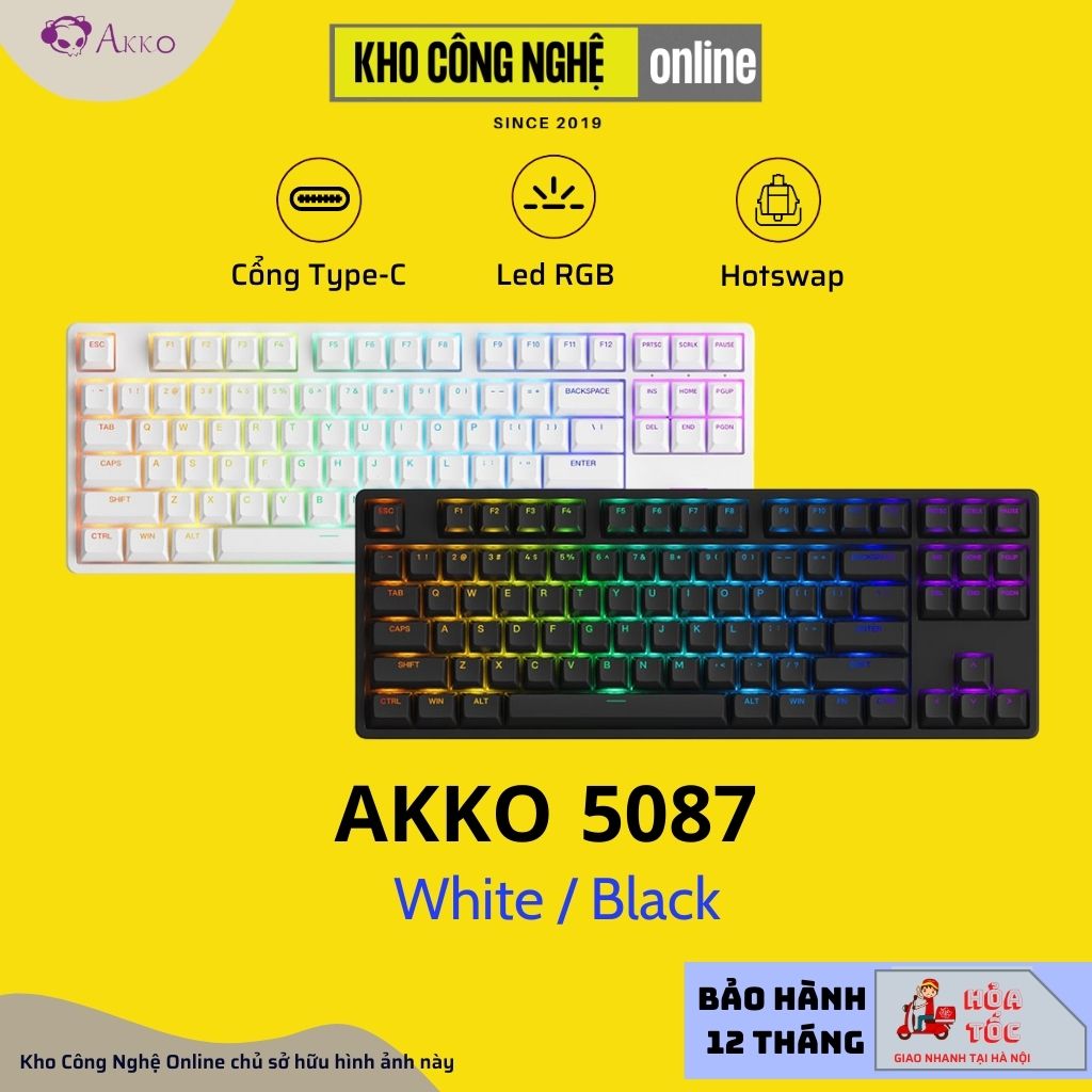 Bàn phím AKKO 5087 RGB ASA – Black / White (Foam tiêu âm / Hotswap / AKKO CS Jelly switch)