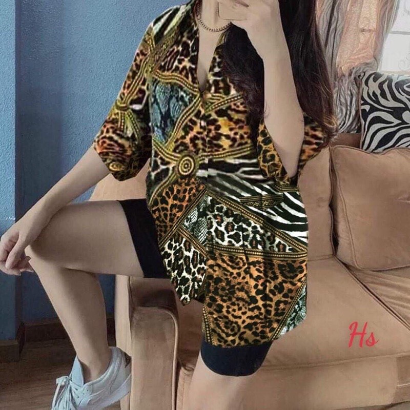 Bộ áo sơ mi hoa văn +quần legging HSU1