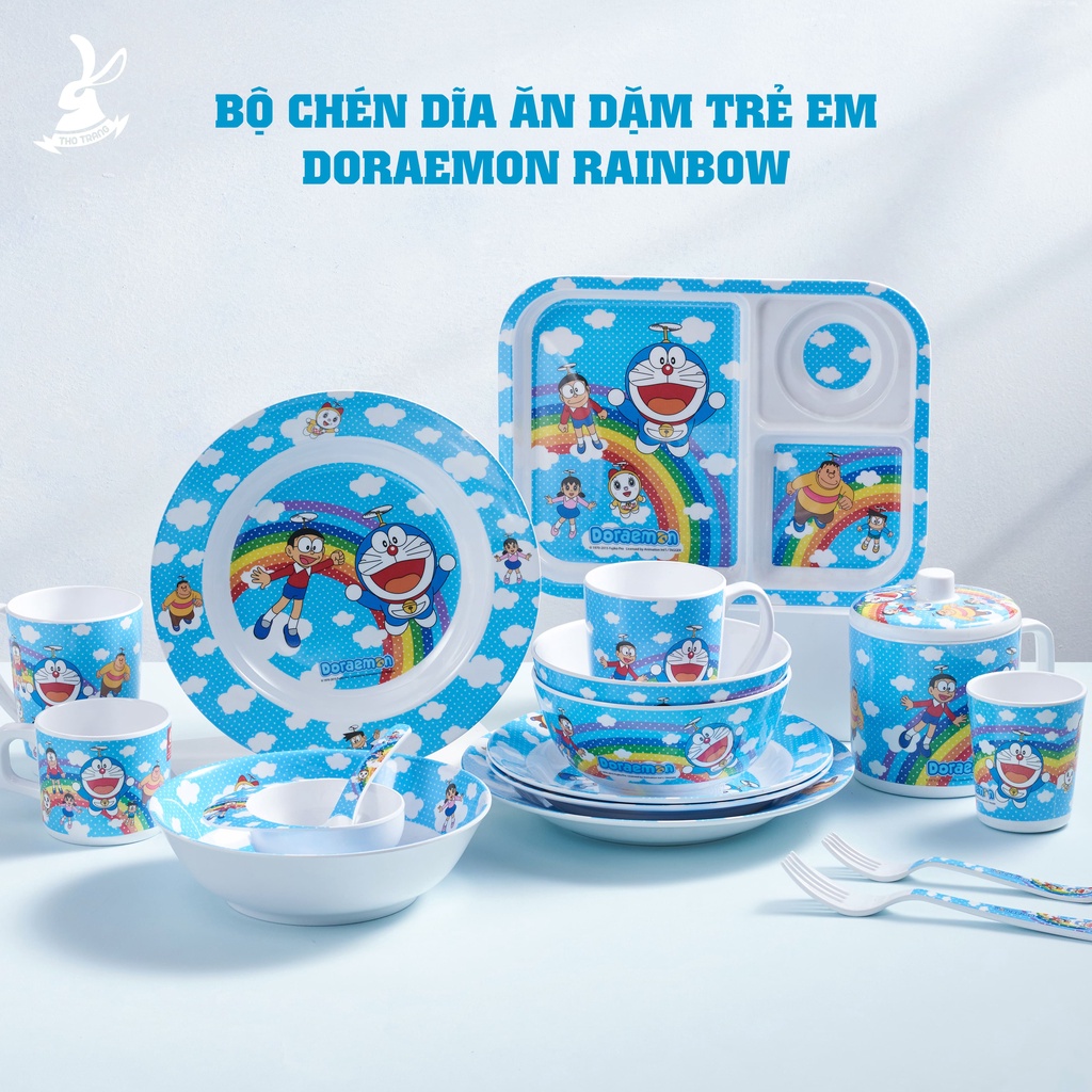 Bộ chén dĩa ăn dặm trẻ em hoa văn Doraemon Rainbow cao cấp thương hiệu Superware