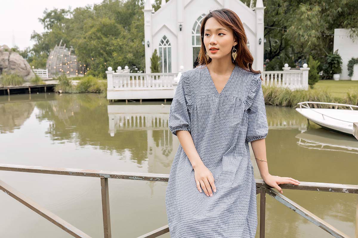 ĐẦM BẦU TAY LỬNG CỔ V HINATA DB006